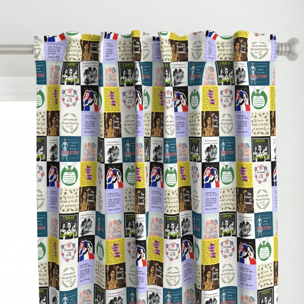3" Squares Feminist Curtain Panel - Black alternate view