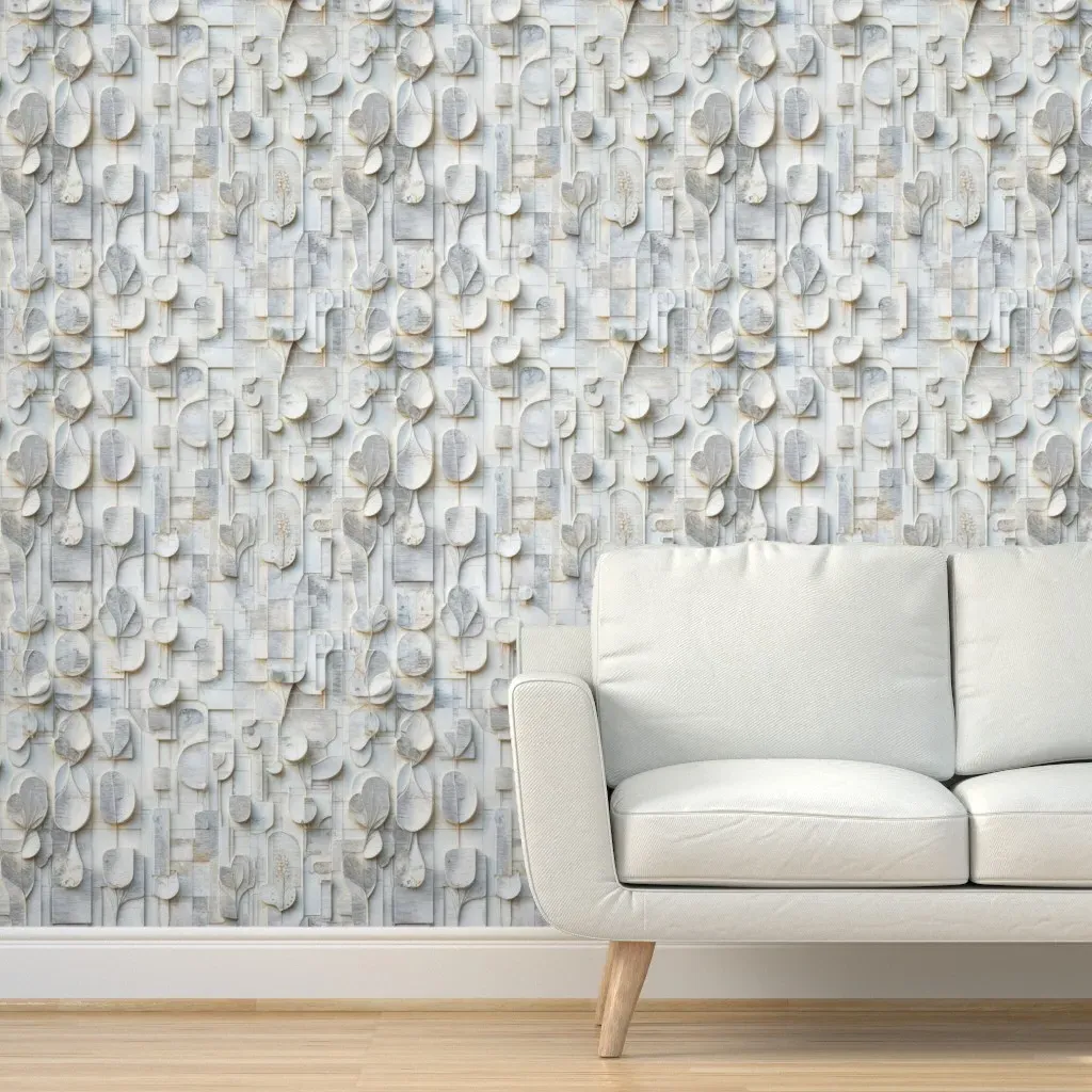 3D Leaves Flowers & Stripes Peel and Stick Wallpaper - Off-White product