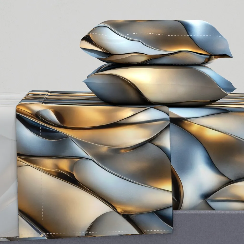 3D Metallic Sculptural Tiles Queen Sheet Set - Silver, Gold product