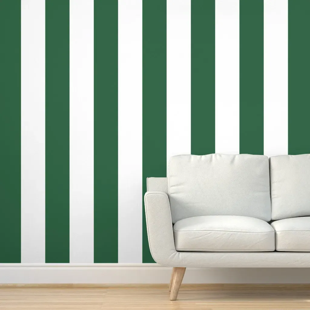 6" Wide Awning Stripes Peel and Stick Wallpaper - Hunter Green, White product