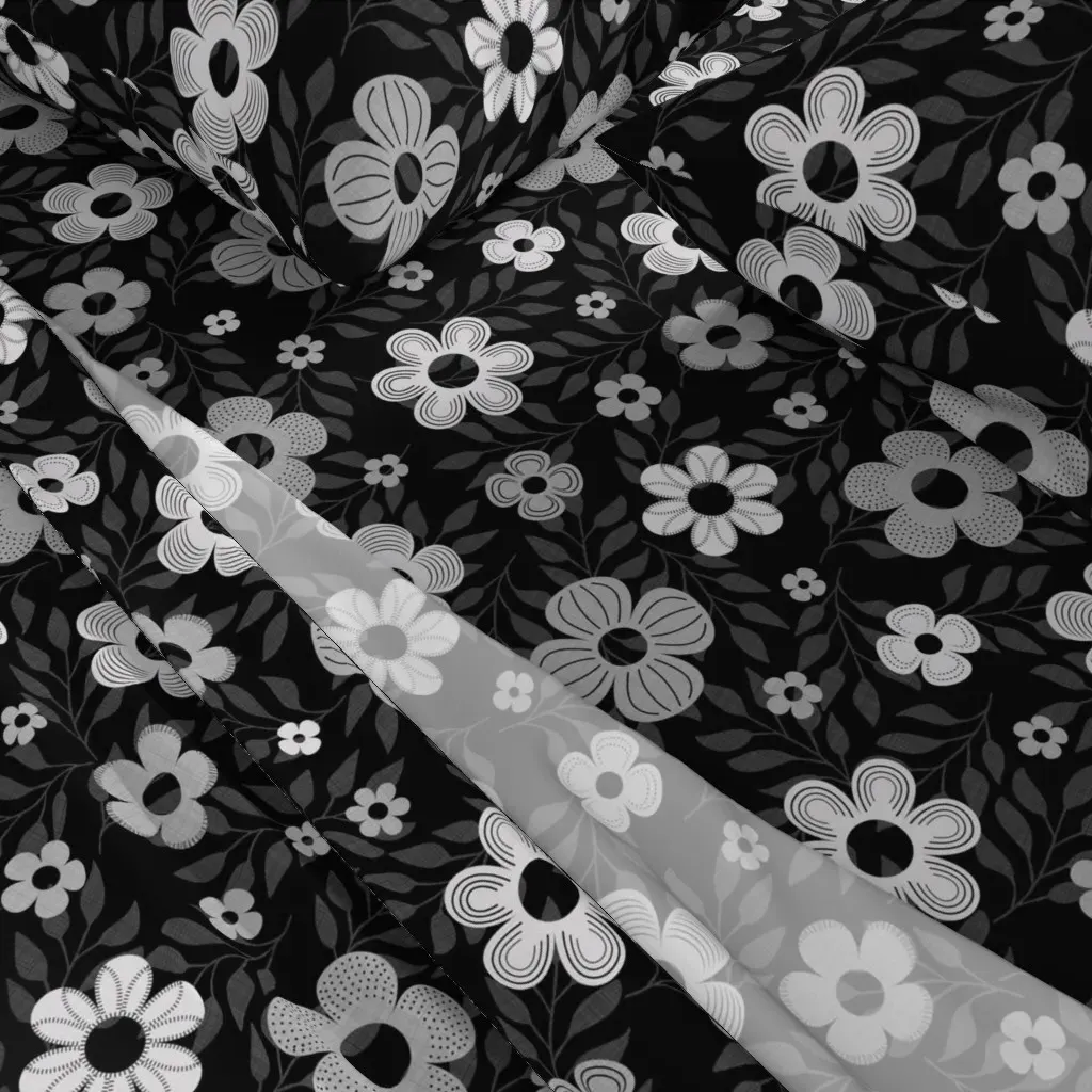 60S Flowers King Size Sheet Set - Grey alternate view