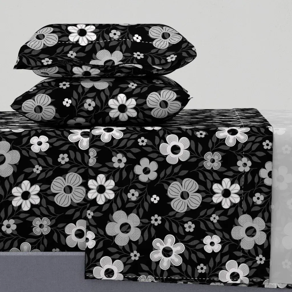 60S Flowers King Size Sheet Set - Grey product