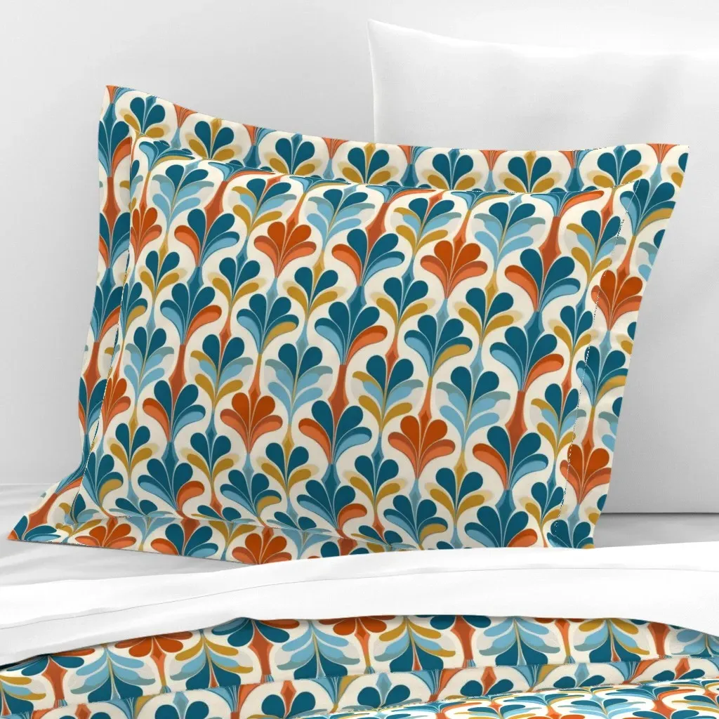 60s Retro Standard Flanged Pillowcase - Blue, Cotton Sateen product