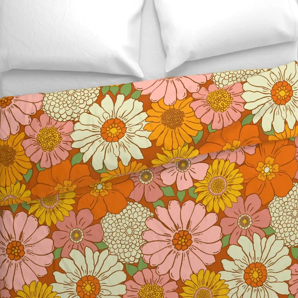 70S Boho Floral Duvet Cover - Orange alternate view