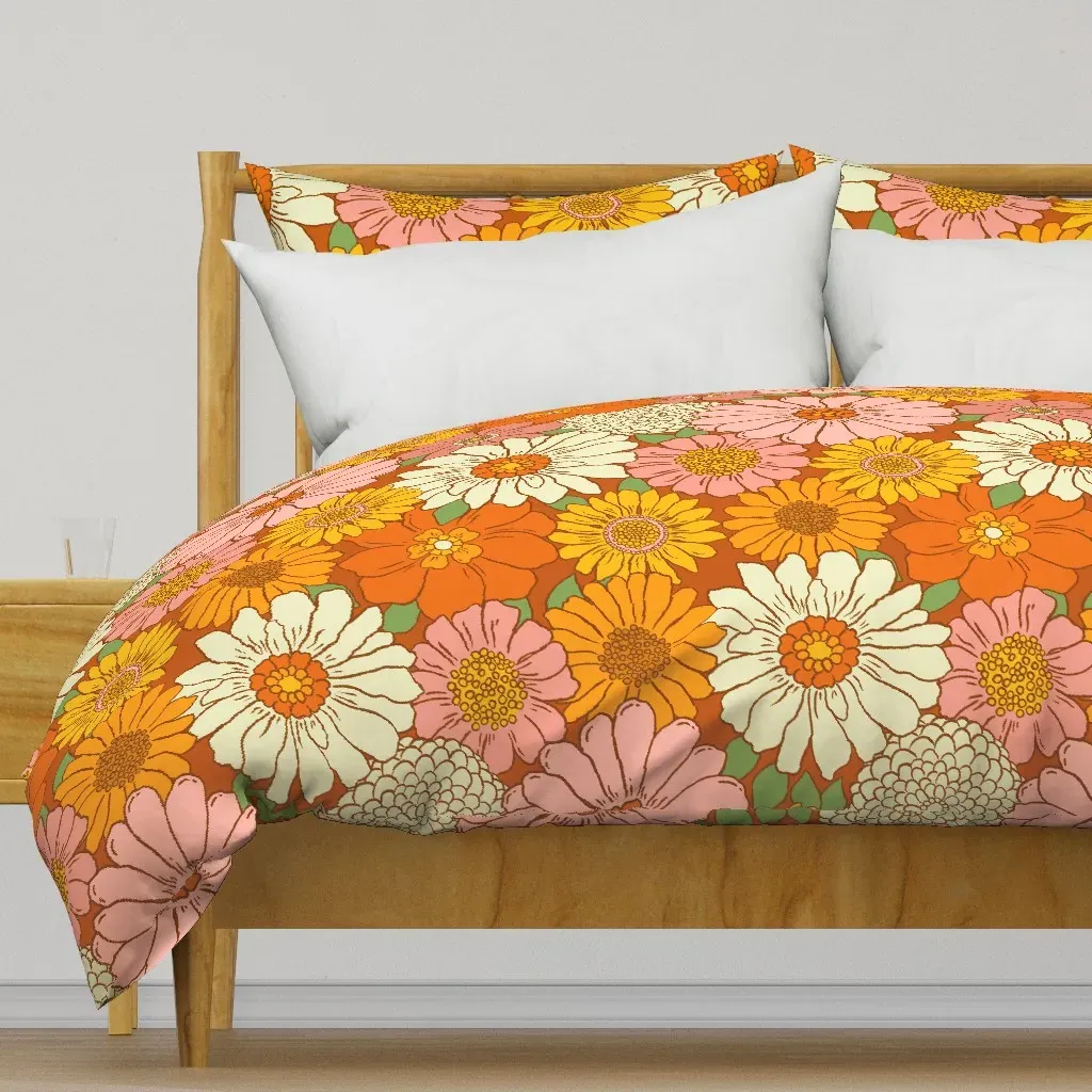 70S Boho Floral Duvet Cover - Orange product