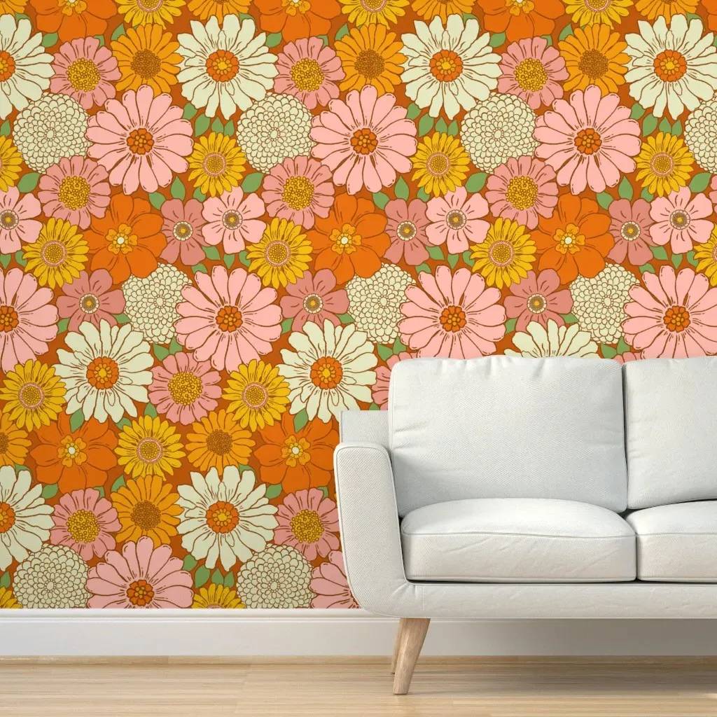 70s Boho Floral Peel and Stick Wallpaper - Orange product