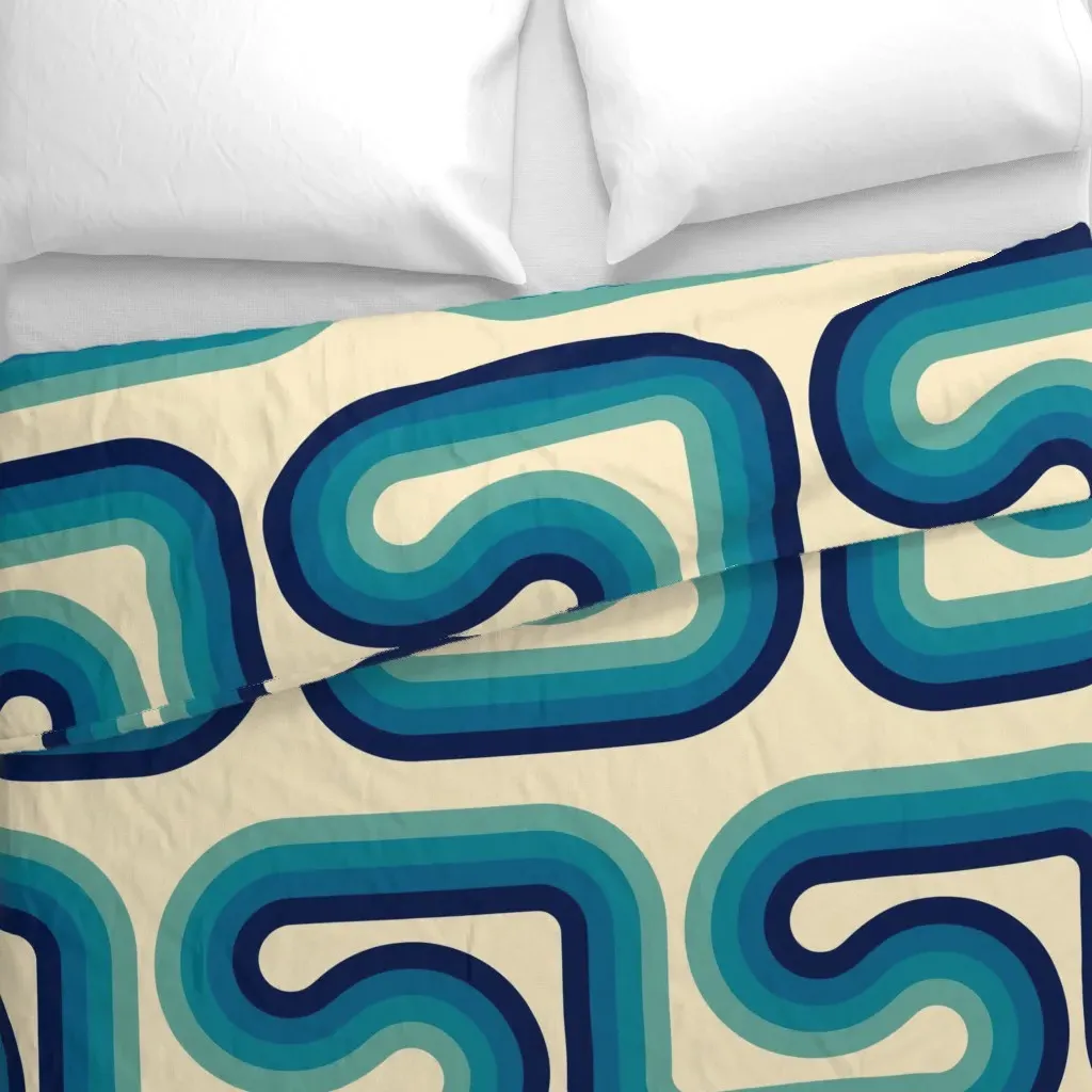 70S Bold Minimalist Wave Duvet Cover - Teal alternate view