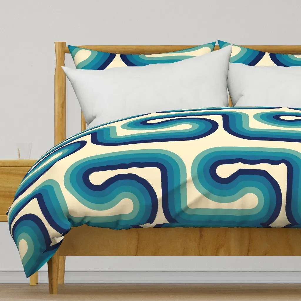 70S Bold Minimalist Wave Duvet Cover - Teal product