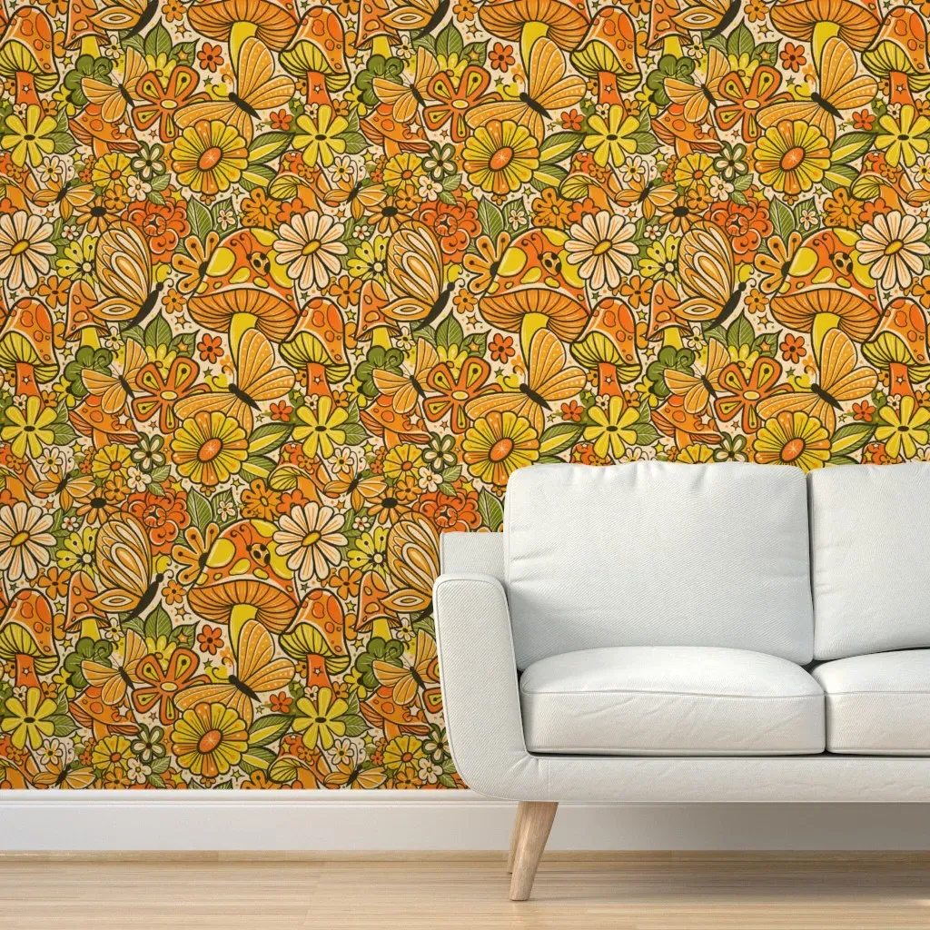 70S Citrus Mushroom Bloom Peel and Stick Wallpaper - Orange product