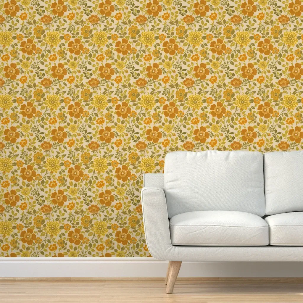70s Curtain Design Peel and Stick Wallpaper - Orange product