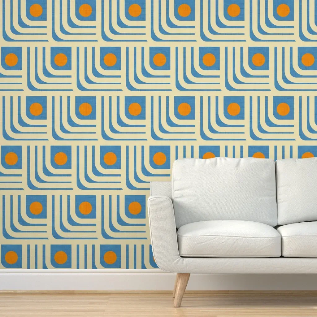 70s Curve Lines Peel and Stick Wallpaper - Blue, Orange product