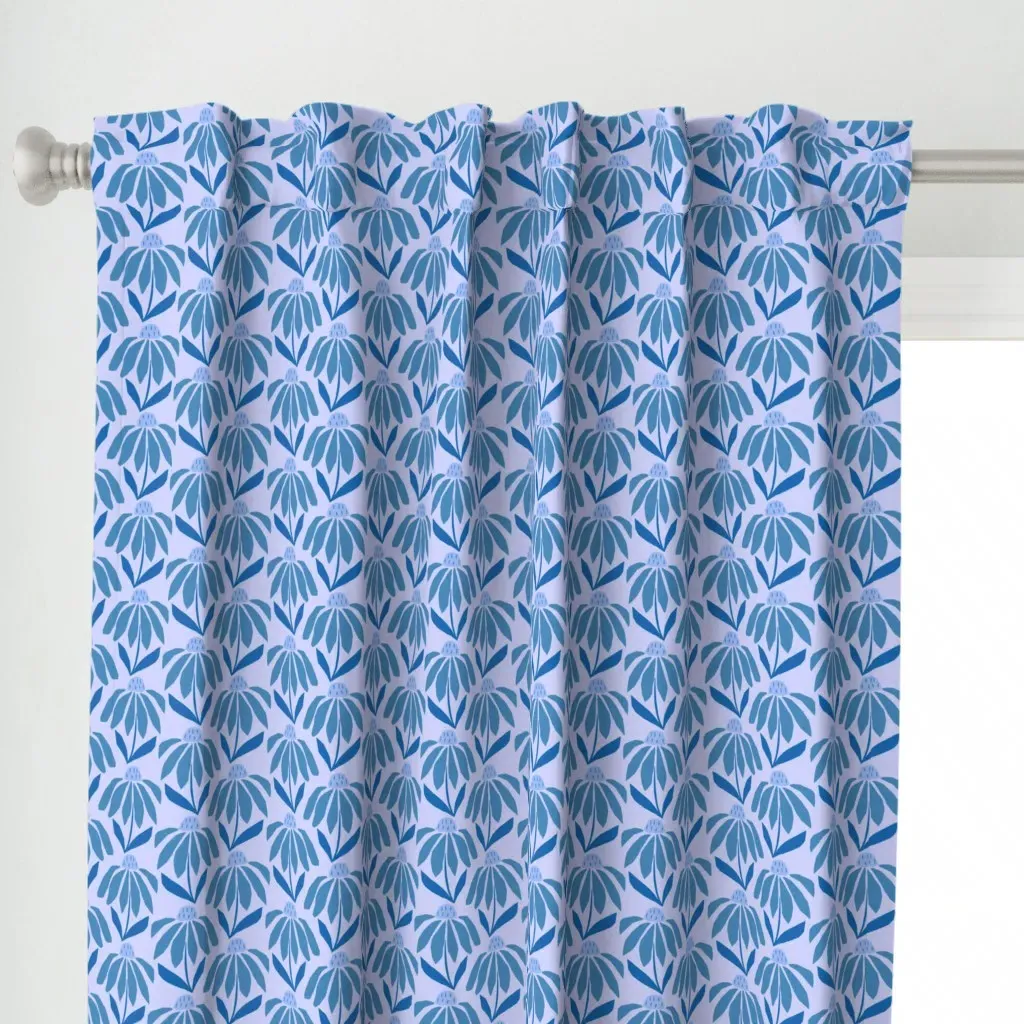 70S Floral Print Retro Curtain Panel - Blue alternate view