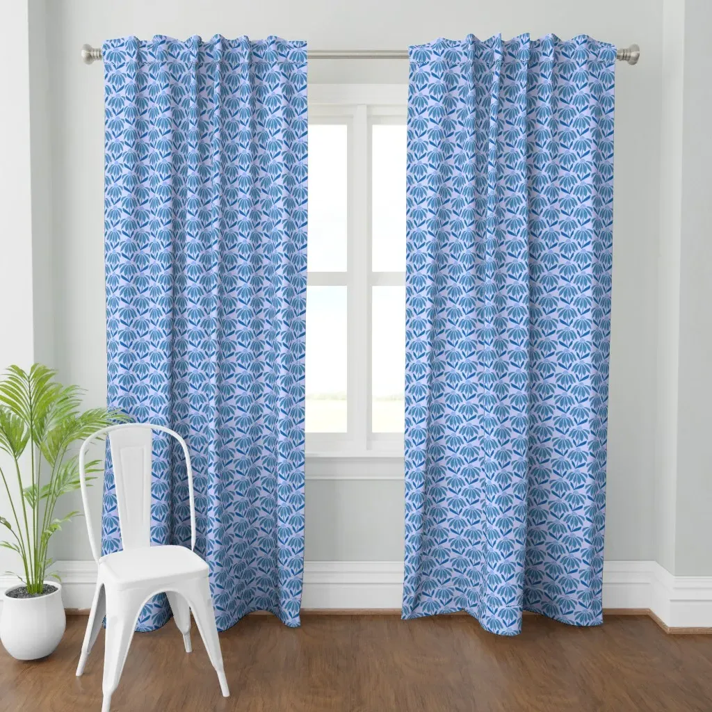 70S Floral Print Retro Curtain Panel - Blue product