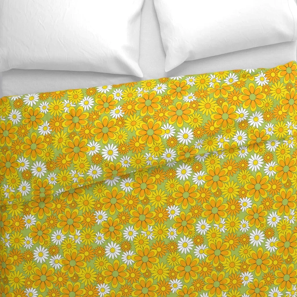 70S Flower Power Duvet Cover - Yellow-Orange alternate view