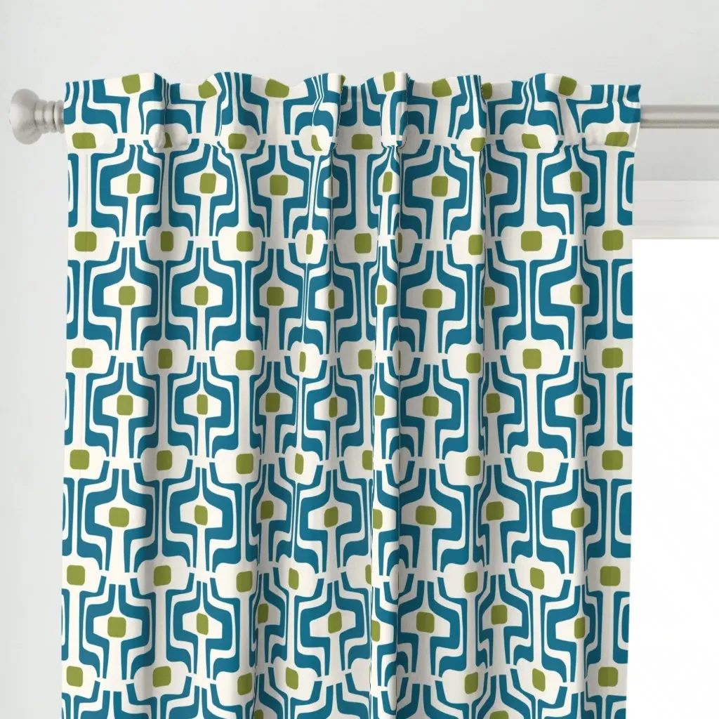 70's Geo Curtain Panel - Teal alternate view