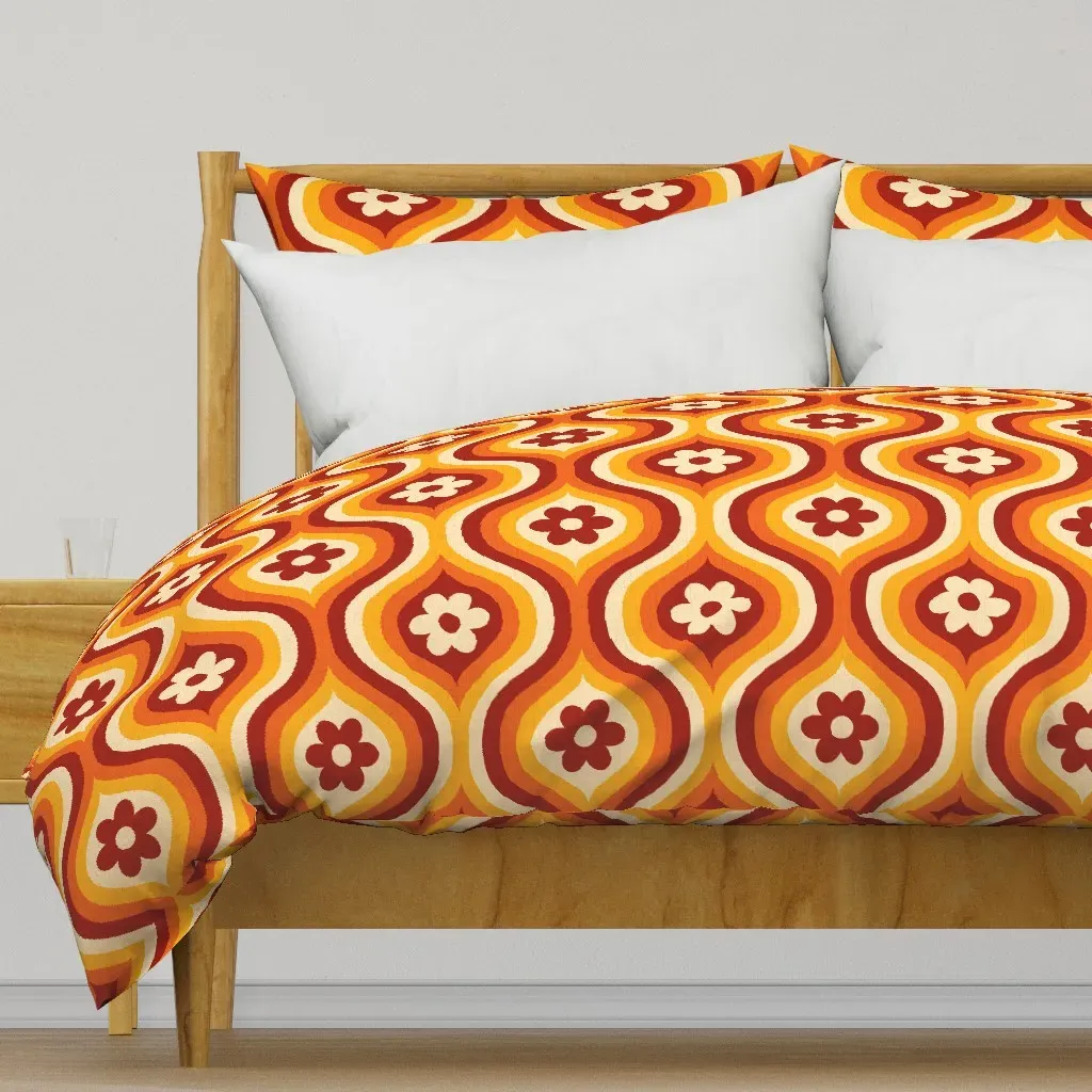 70S Groovy Daisy Ogee Duvet Cover - Dark Orange product