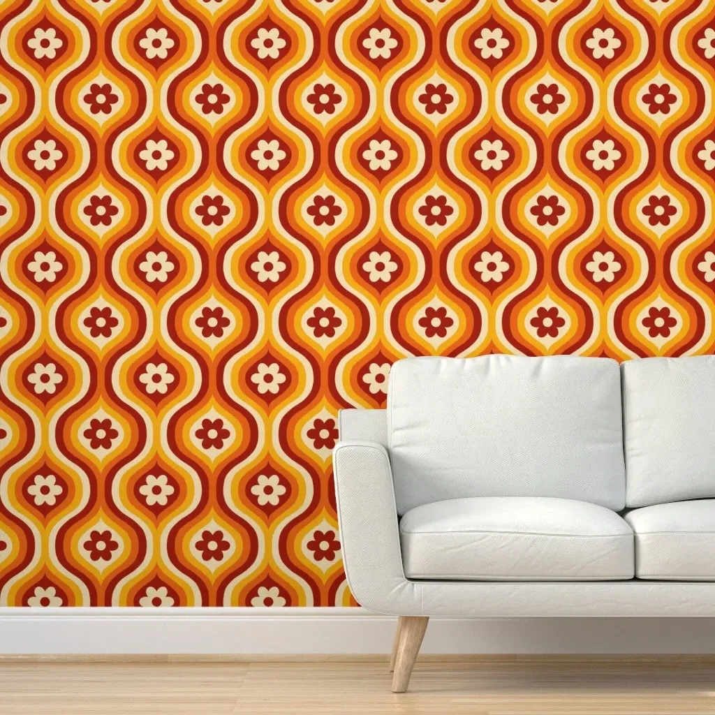 70s Groovy Daisy Ogee Peel and Stick Wallpaper - Dark Orange product
