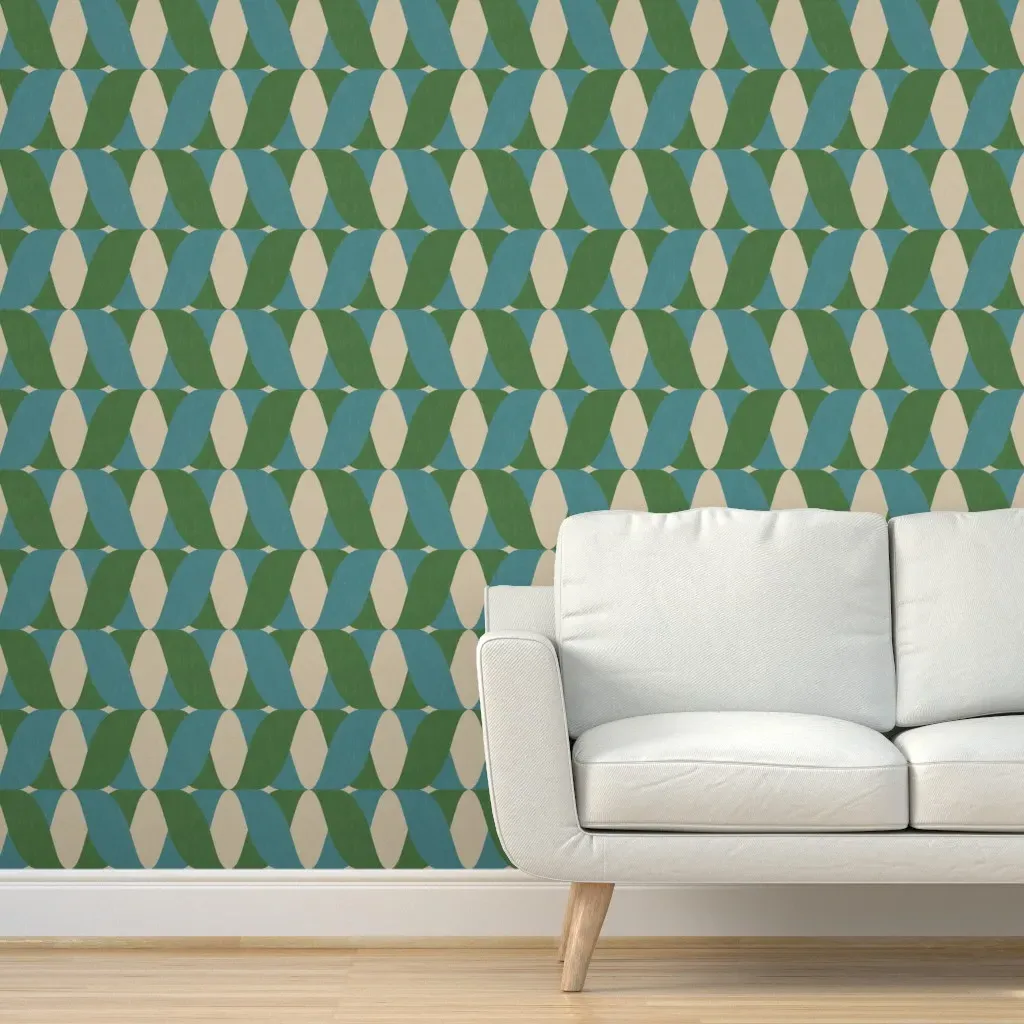 70s Mid Century Geo Peel and Stick Wallpaper - Green, Teal product