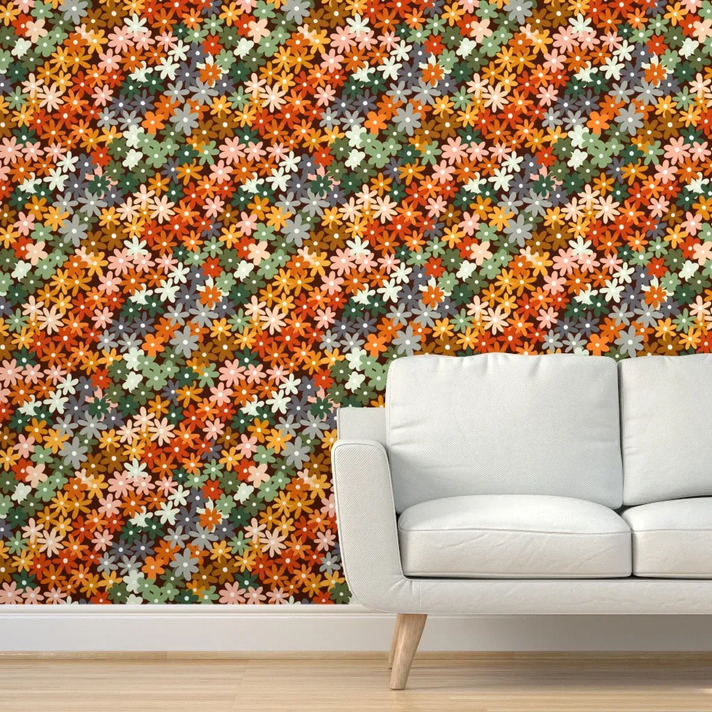 70S Ombre Flower Field Peel and Stick Wallpaper - Orange product