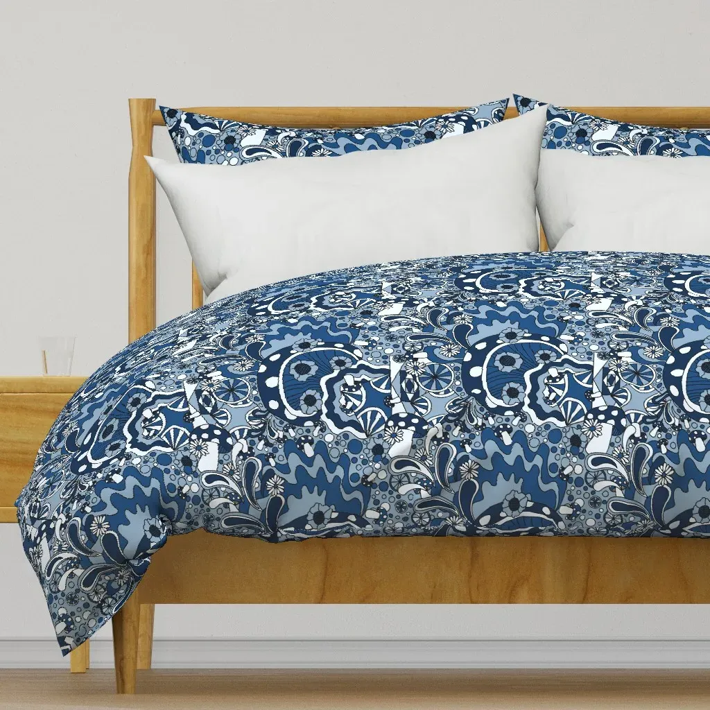 70S Psychedelic Monotone Duvet Cover - Dark Blue product