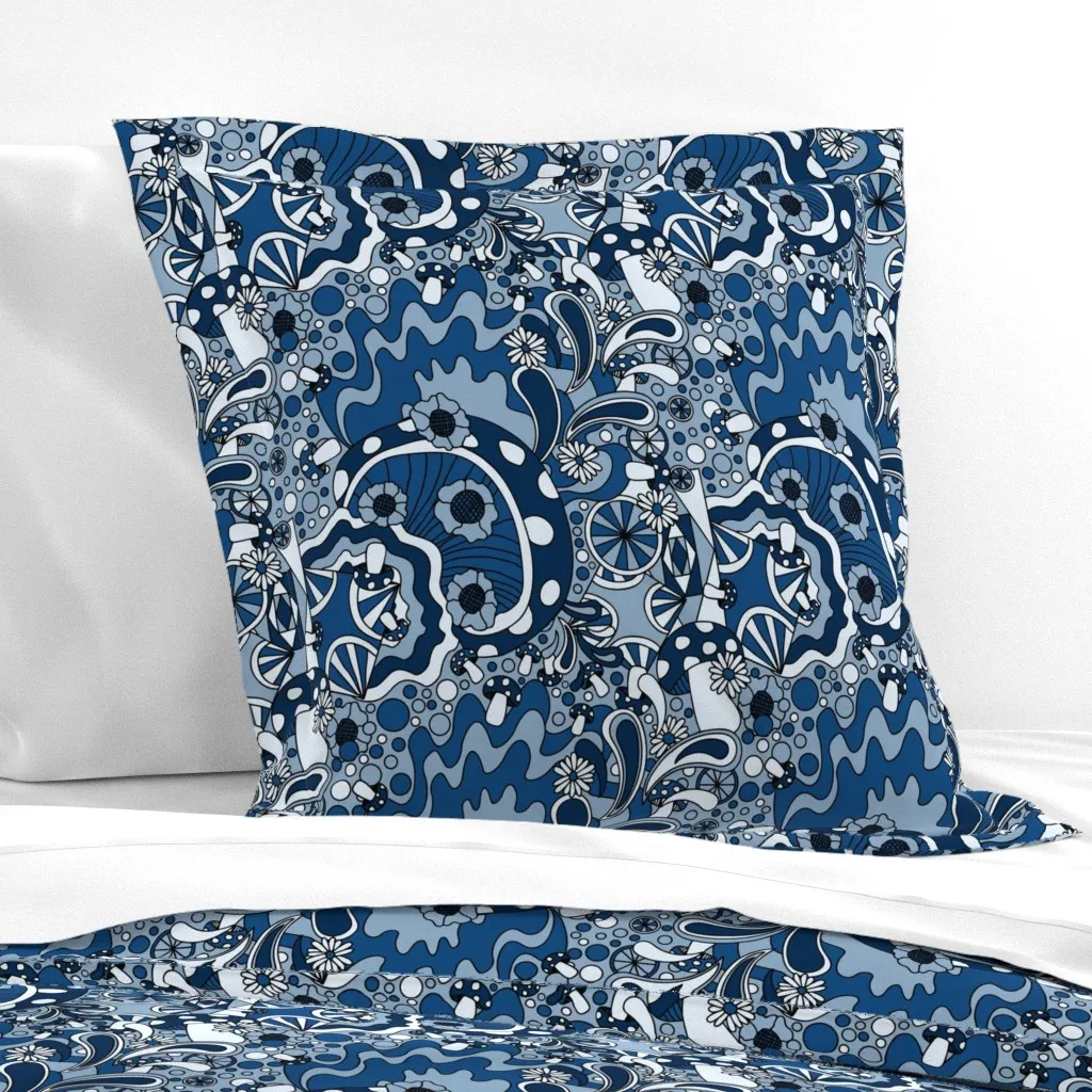 70S Psychedelic Monotone Euro Pillow Sham - Dark Blue product