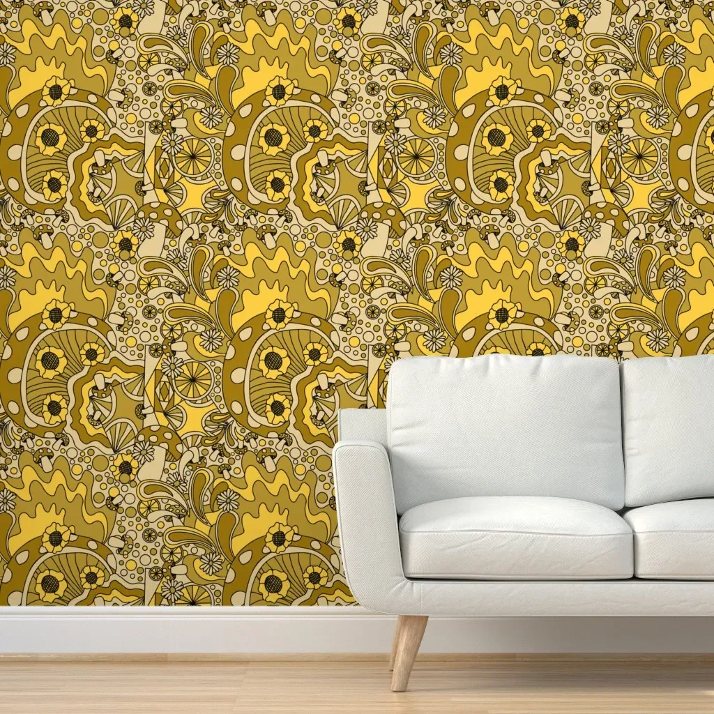 70S Psychedelic Monotone Peel and Stick Wallpaper - Golden Yellow product