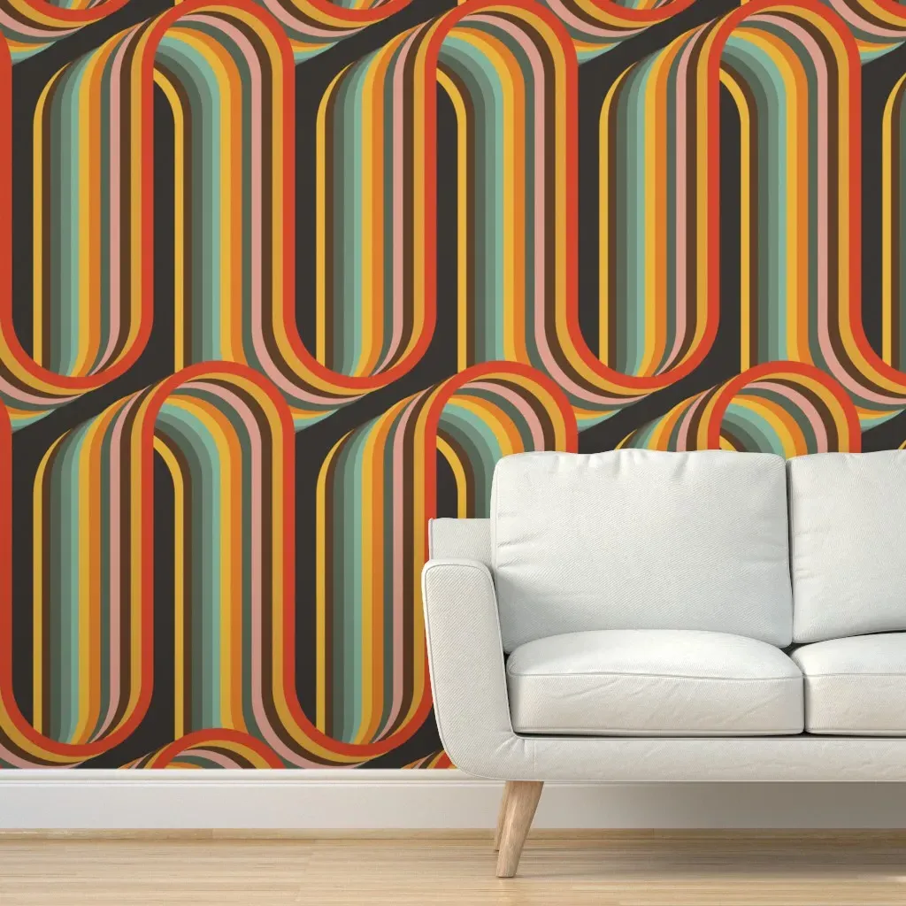 70S Retro Abstract Peel and Stick Wallpaper - Orange product