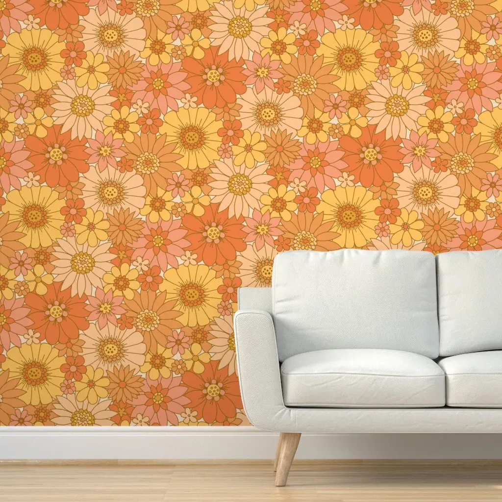 70s Retro Daisy Floral Peel and Stick Wallpaper - Peach product