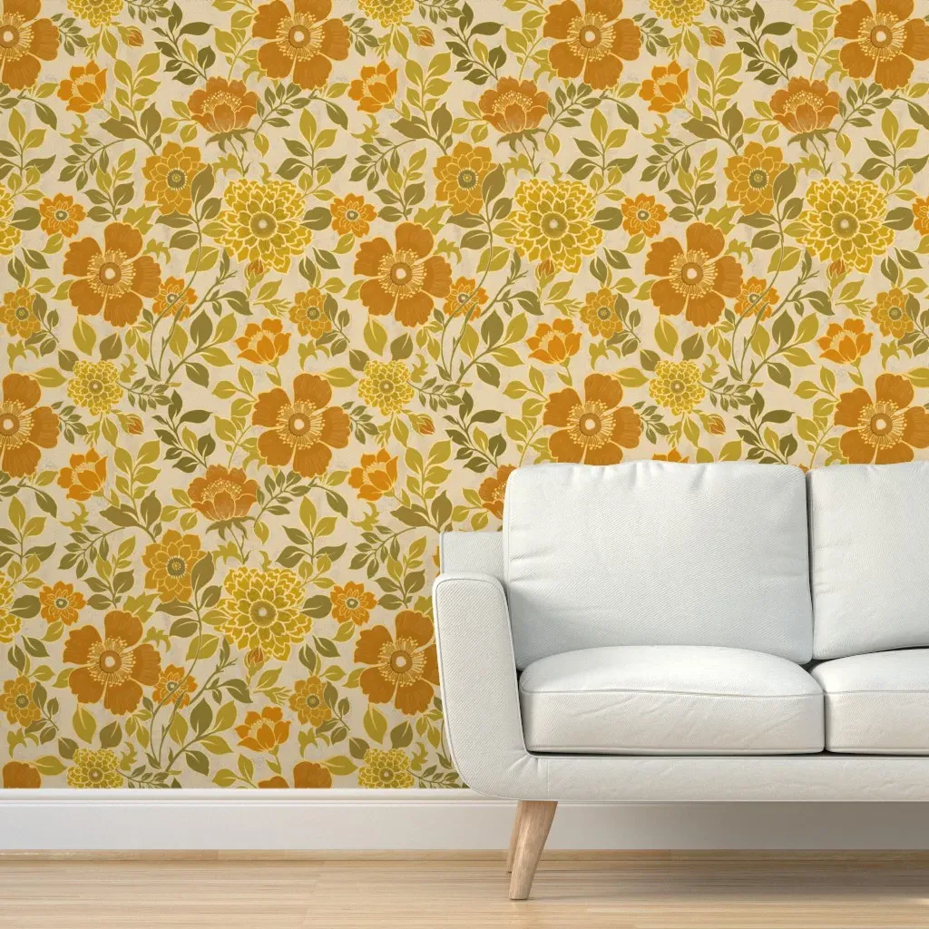 70s Retro Floral Peel and Stick Wallpaper - Mustard Yellow product