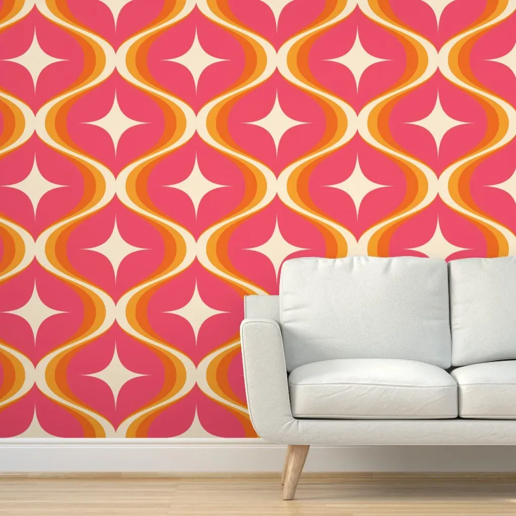 70s Retro Geometric Star Large Scale Peel and Stick Wallpaper - Pink product