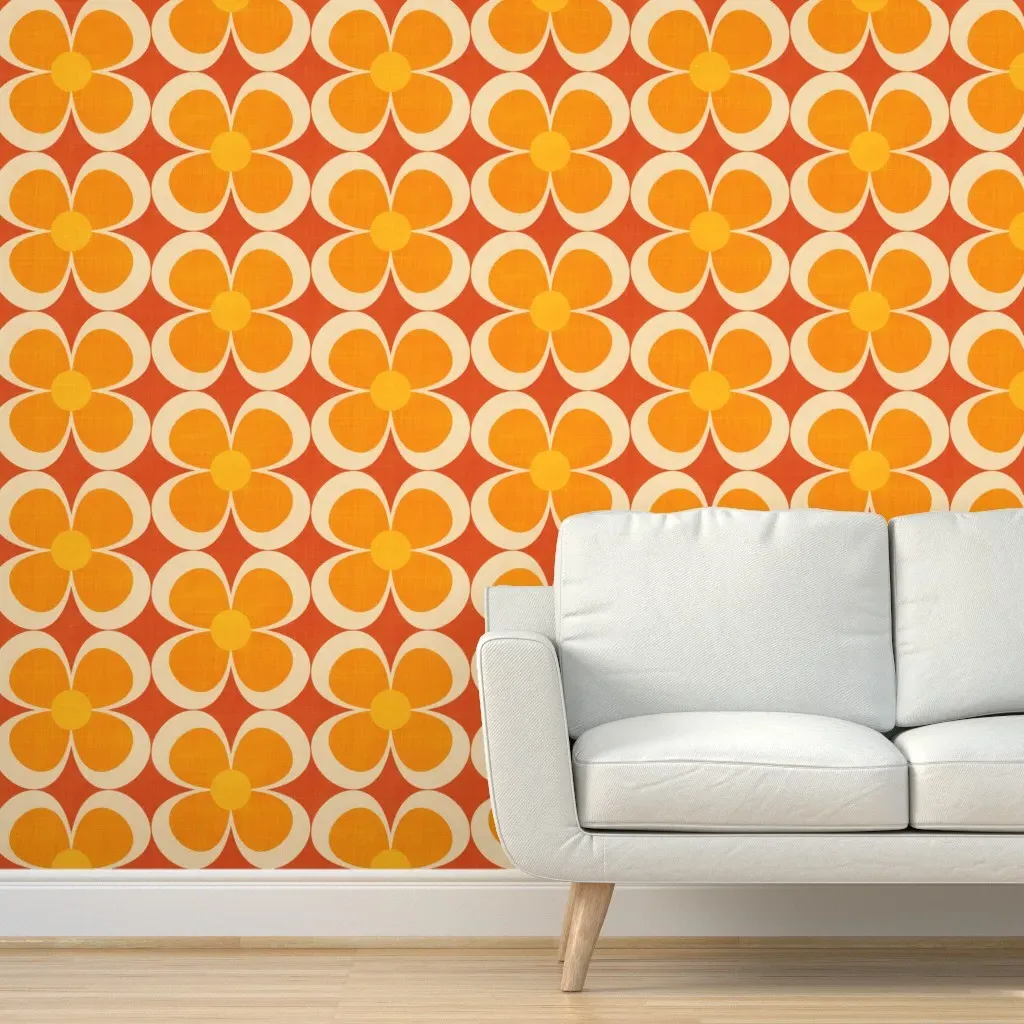 70s Retro Groovy Floral Peel and Stick Wallpaper - Orange product