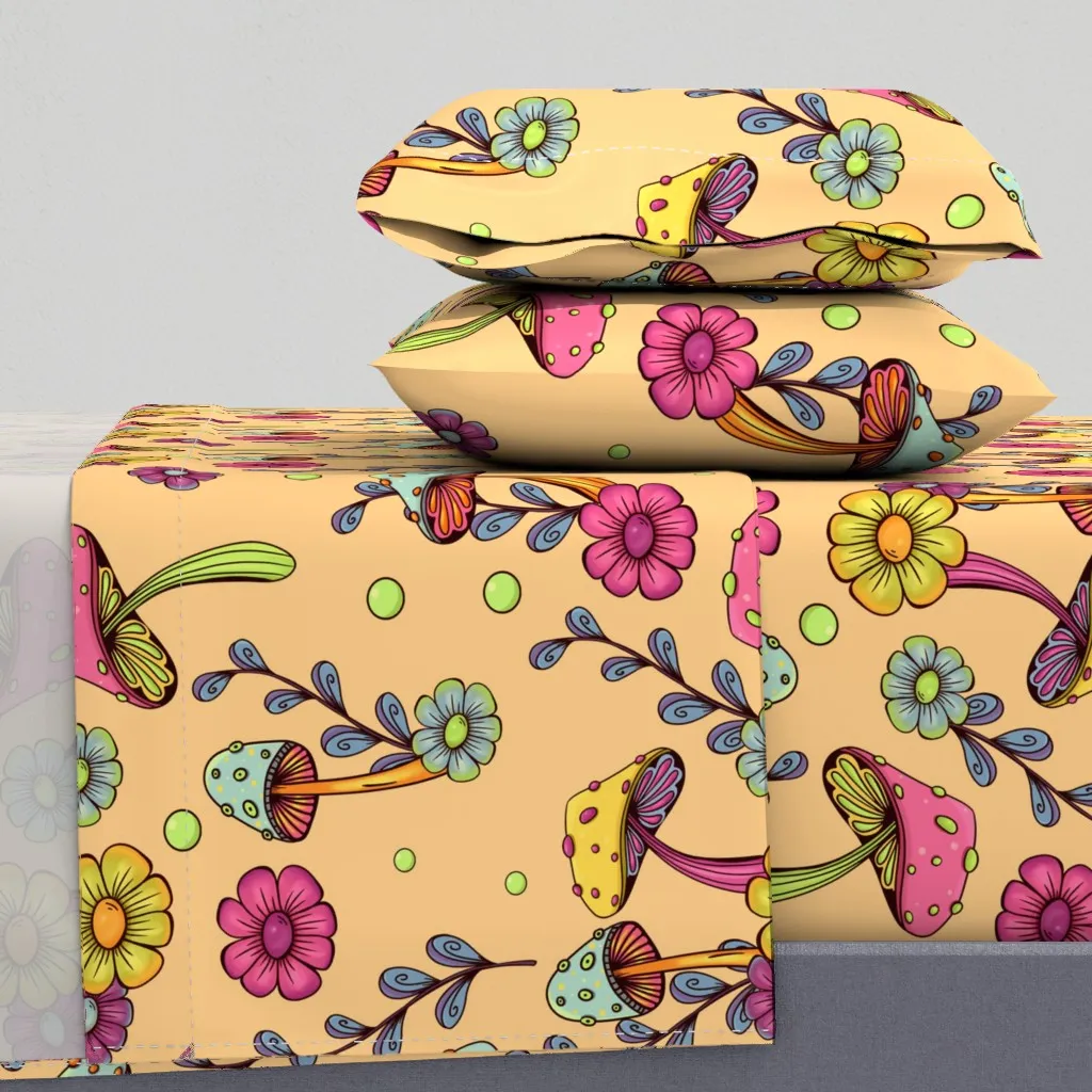 70S Shrooms And Flowers Twin Sheet Set - Pink product
