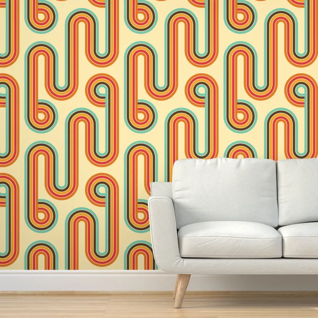 70s Squiggle Waves Peel and Stick Wallpaper - Brown product