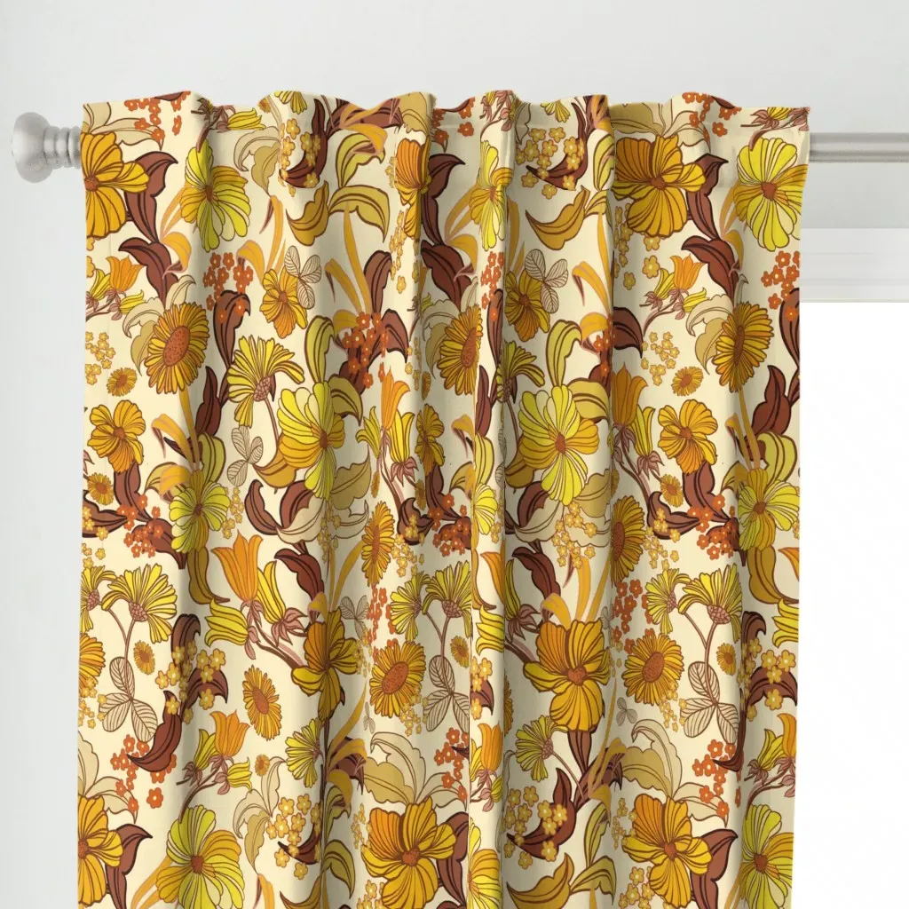 70s Vintage Swirly Curtain Panel - Yellow alternate view
