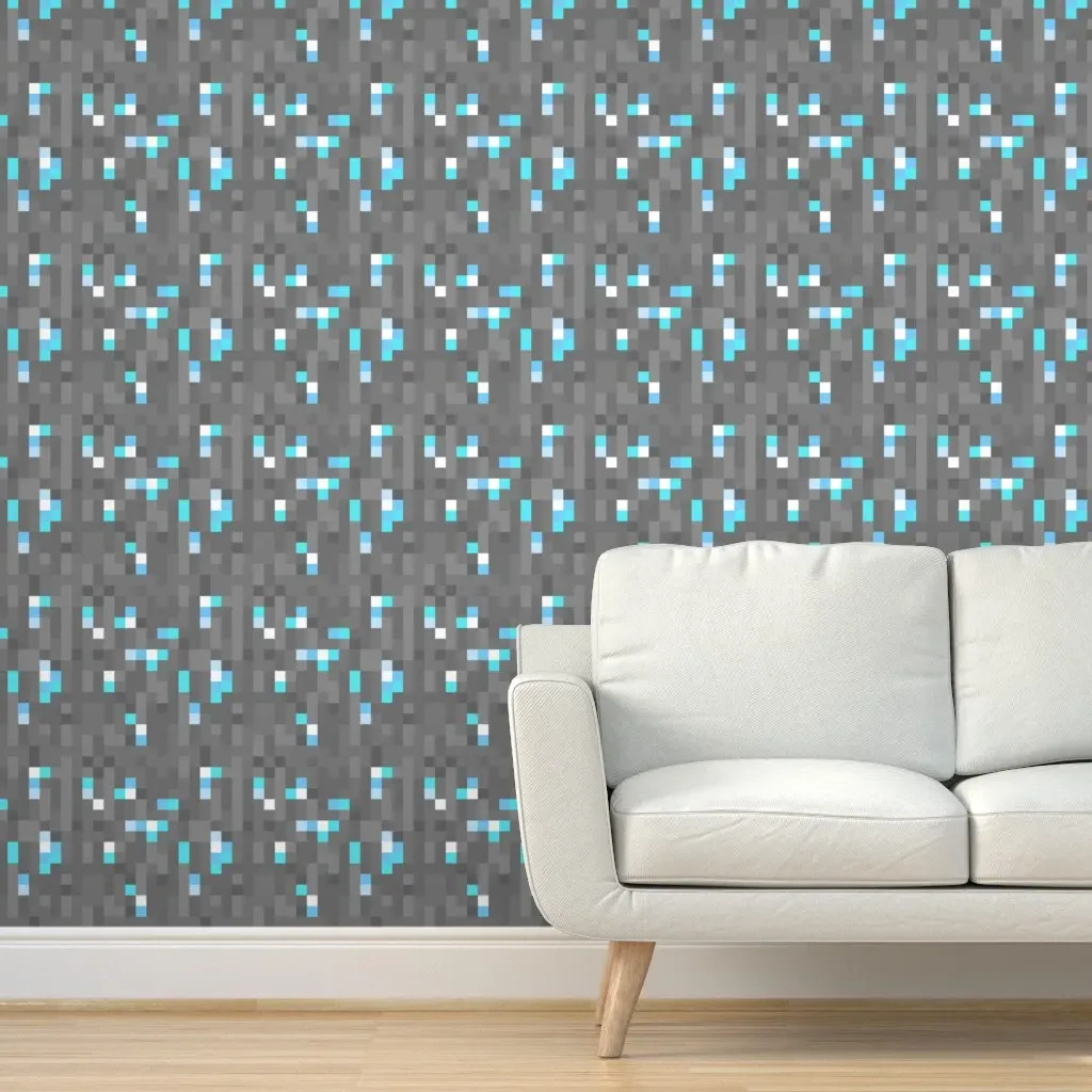 8-Bit Diamond Block Peel and Stick Wallpaper - Gray, Blue product