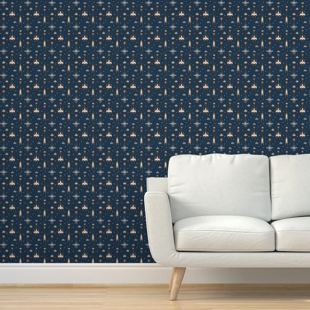 8-Bit Vintage Video Game Peel and Stick Wallpaper - Dark Blue product