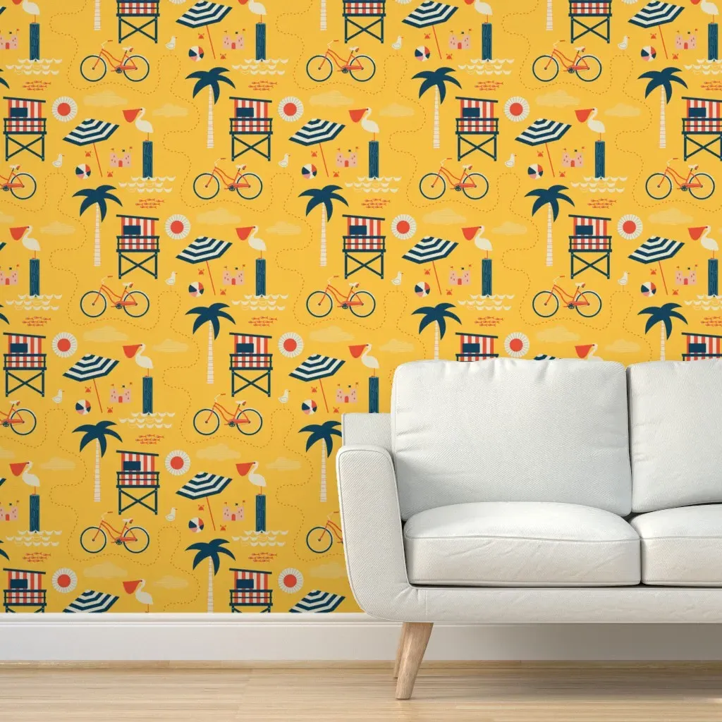 A Day At The Beach Peel and Stick Wallpaper - Yellow product