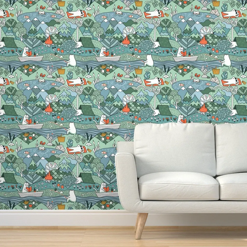 A Day At The Lake Peel and Stick Wallpaper - Green, White product