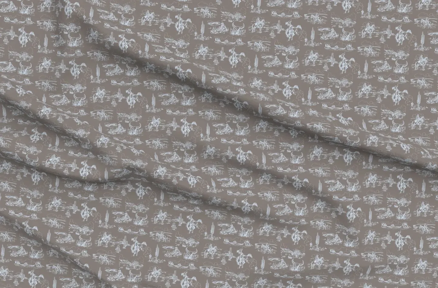 A Day On The Plains Cowboy Toile Fabric - Light Blue product