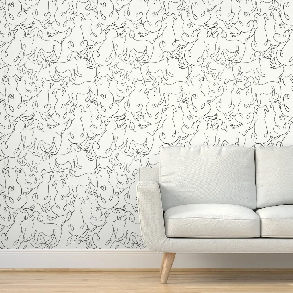 A Dog's Love Line Art Peel and Stick Wallpaper - Black, White product