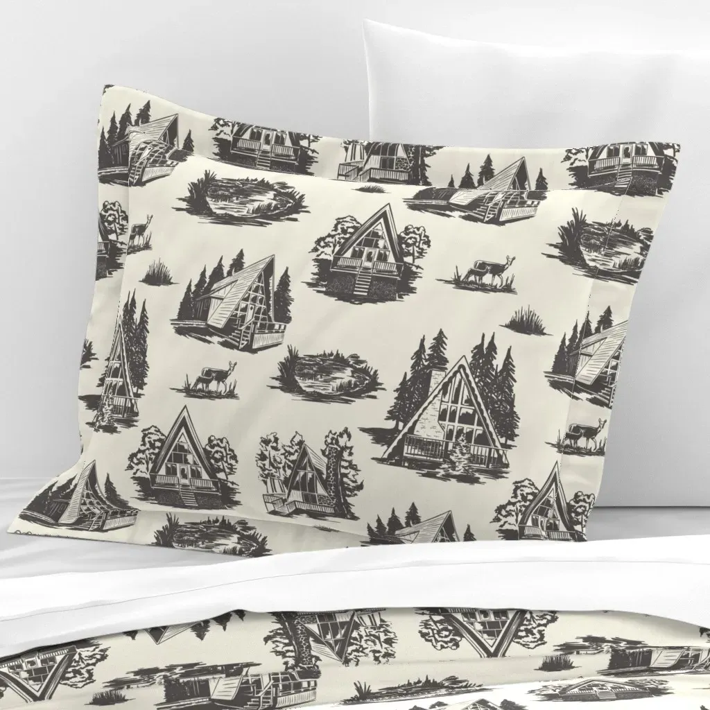 A-Frame Toile Standard Flanged Pillow Sham - Charcoal, Cotton Sateen product