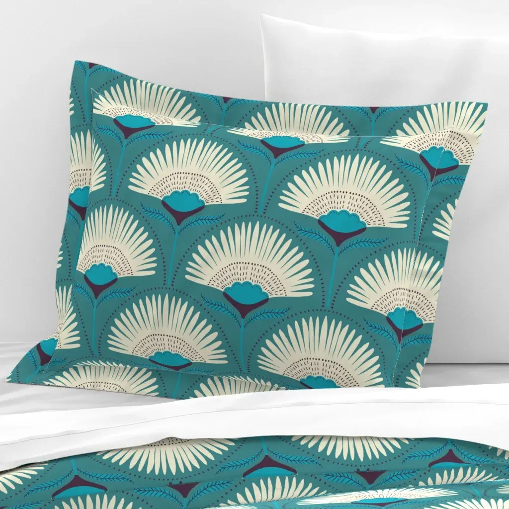 Aara 2 Aegean Blue Standard Flanged Pillow Sham - Off-White, Cotton Sateen product
