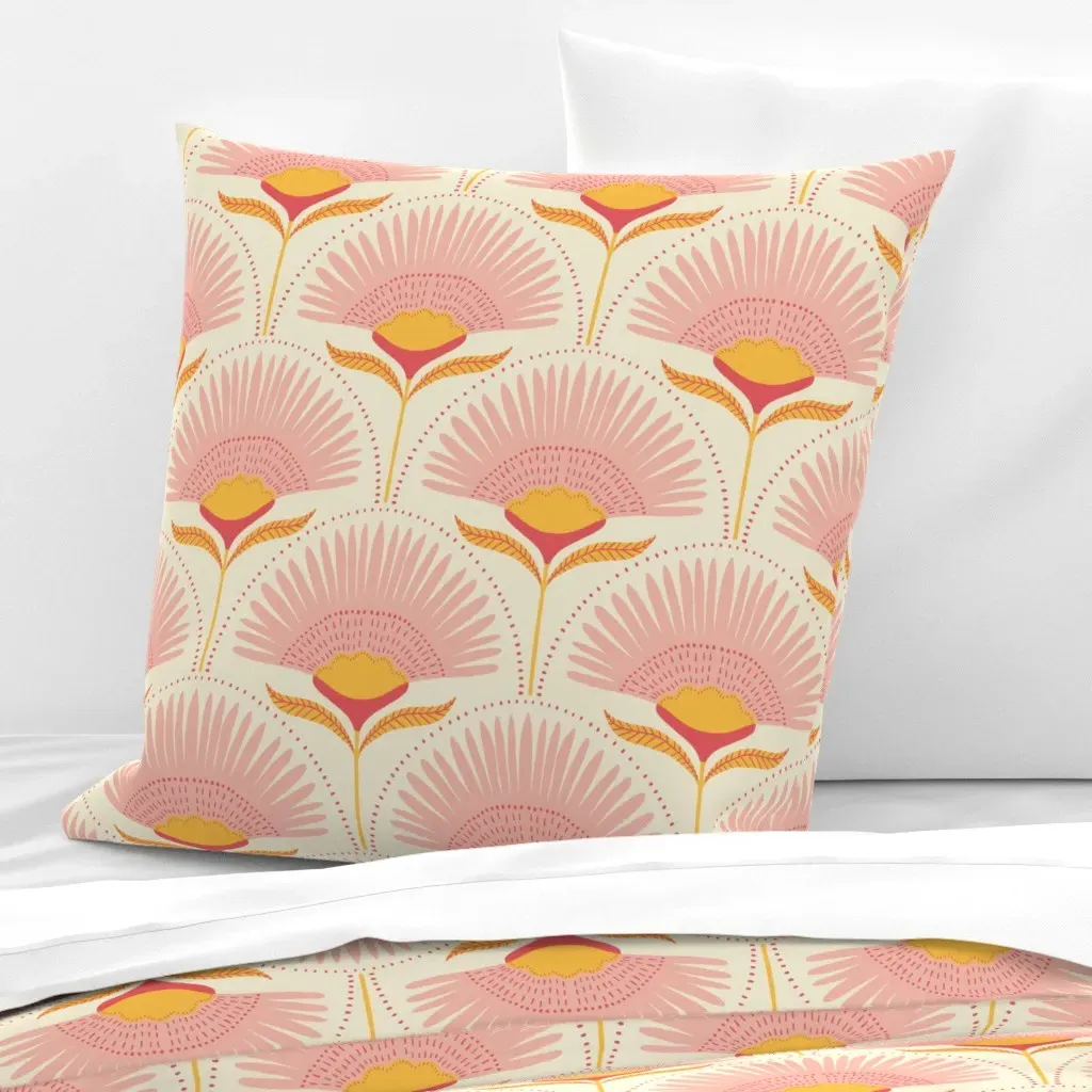 Aara Palm Floral Large Euro Pillow Sham - Natural/Pink product
