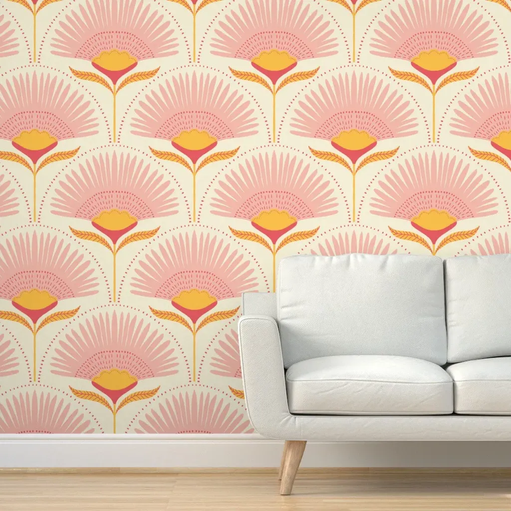 Aara Palm Floral Large Peel and Stick Wallpaper - Natural, Pink product