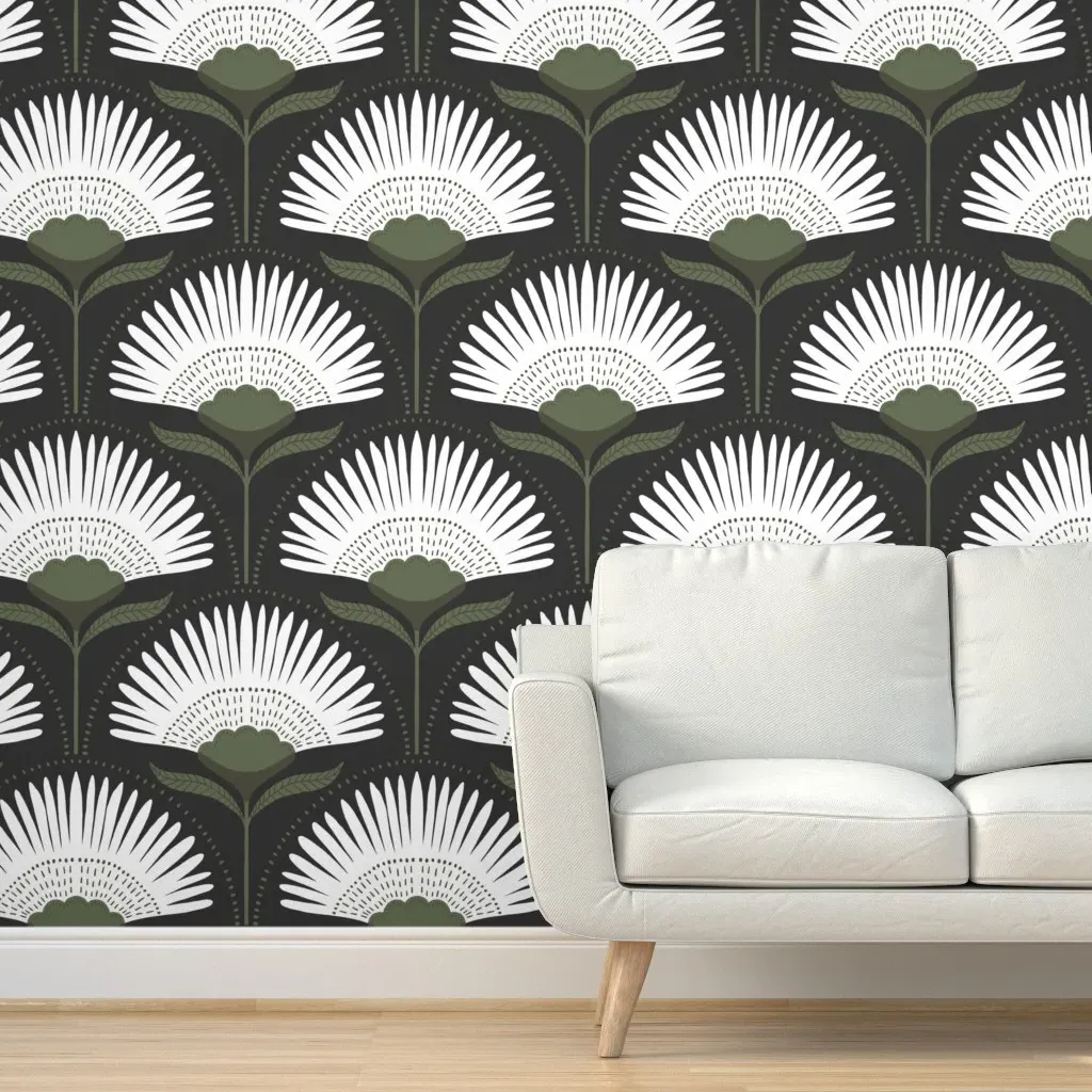 Aara Palm Peel and Stick Wallpaper - Off Black, Pure White product