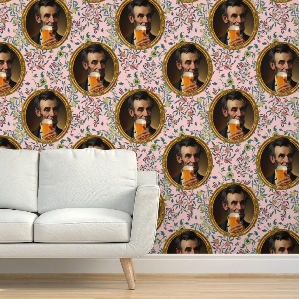 Abe Lincoln Beer Peel and Stick Wallpaper - Pink product