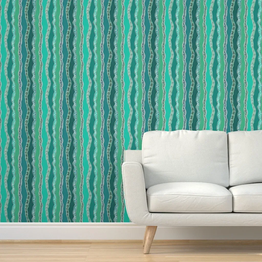 Aboriginal Stripes Peel and Stick Wallpaper - Green, Teal product