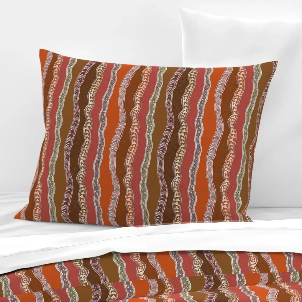 Aboriginal Stripes Standard Knife Edge Cushion Cover - Terracotta, Cotton Sateen product