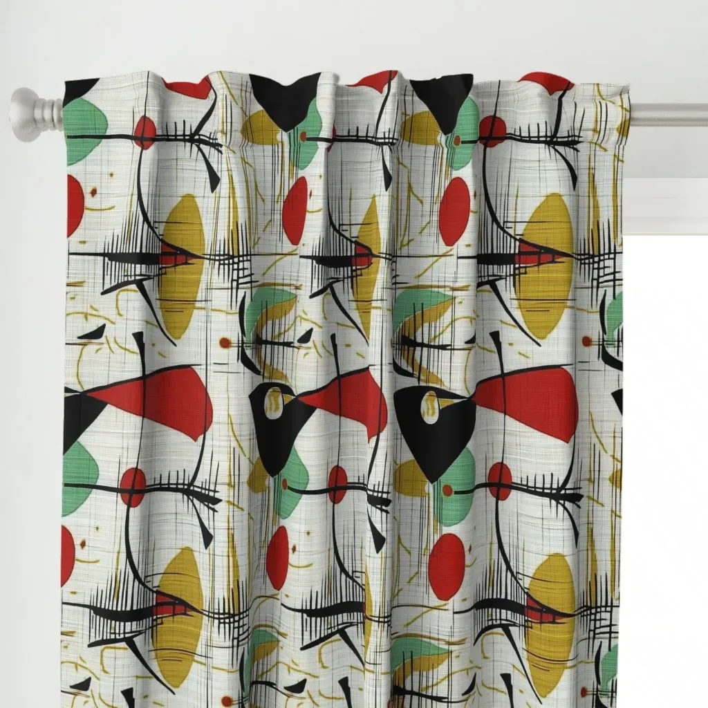 Abstract Barkcloth 22 Curtain Panel - Off-White alternate view