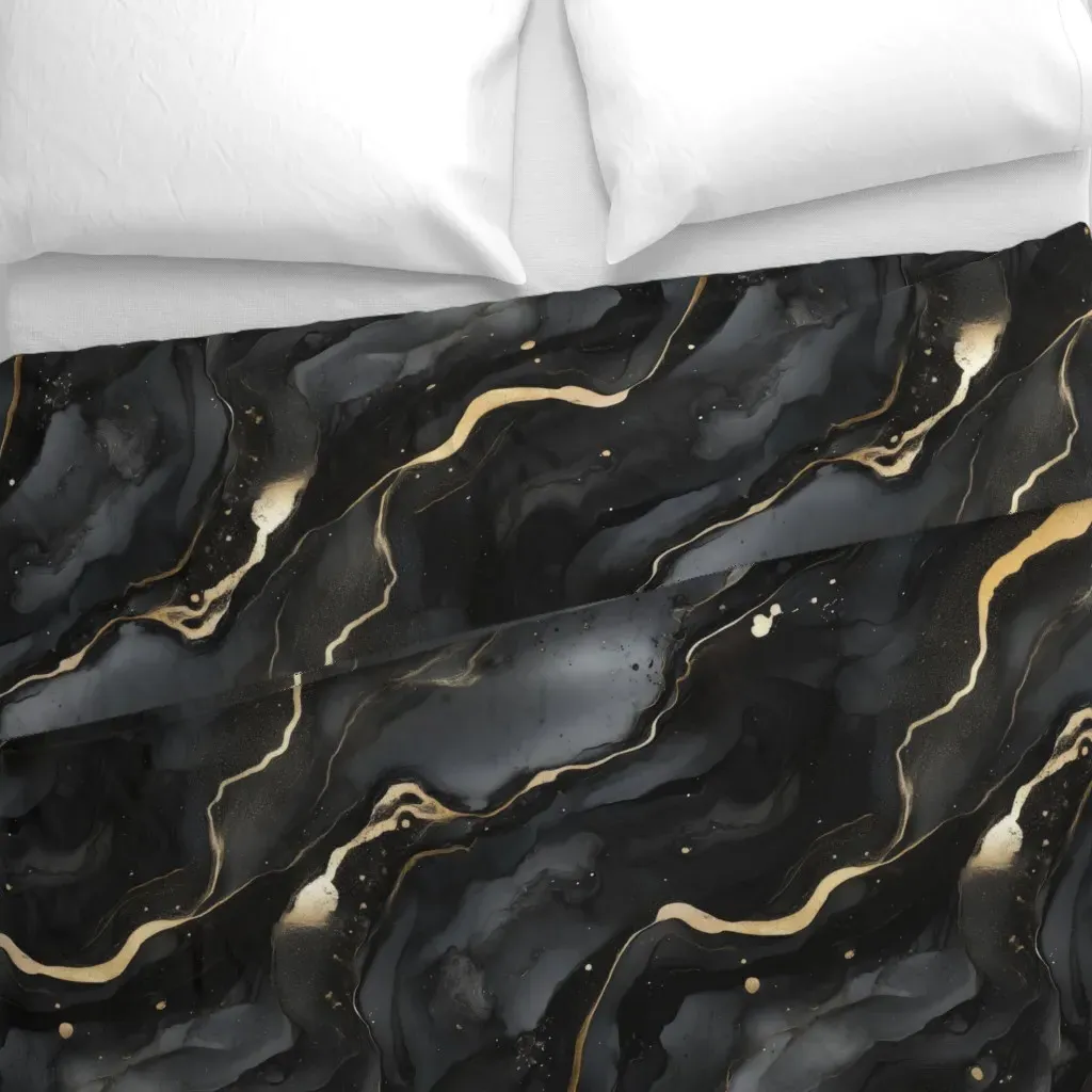 Abstract Black Marble Duvet Cover - Black alternate view